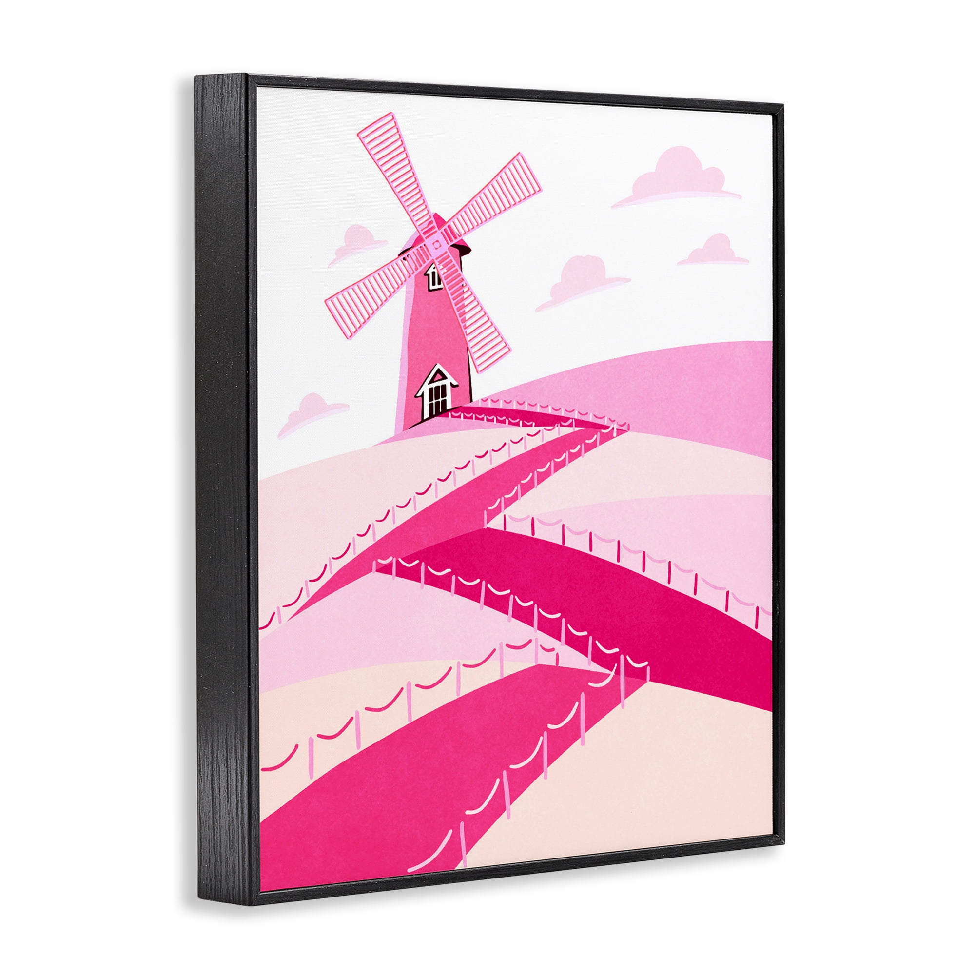 Pink Hills and Windmill Black Framed Giclee Art, design by Ziwei Li