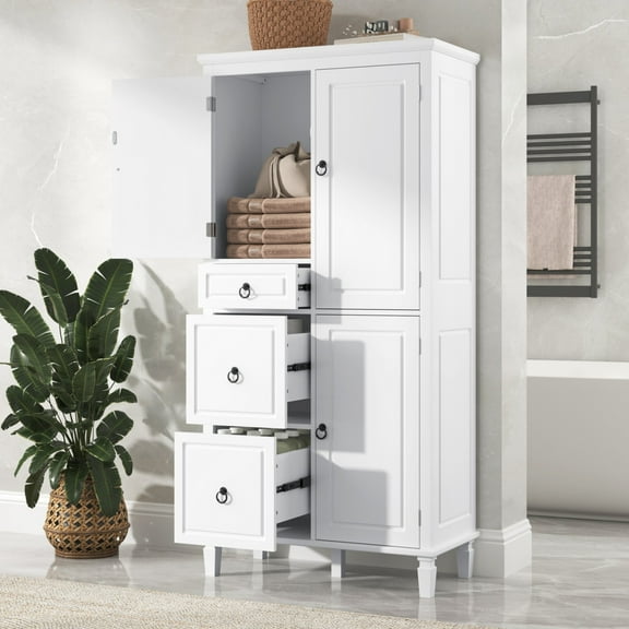AENKYO 78.7" Modern Tall Storage Cabinet with Adjustable Shelves, Drawers for Bathroom or Home Use, White