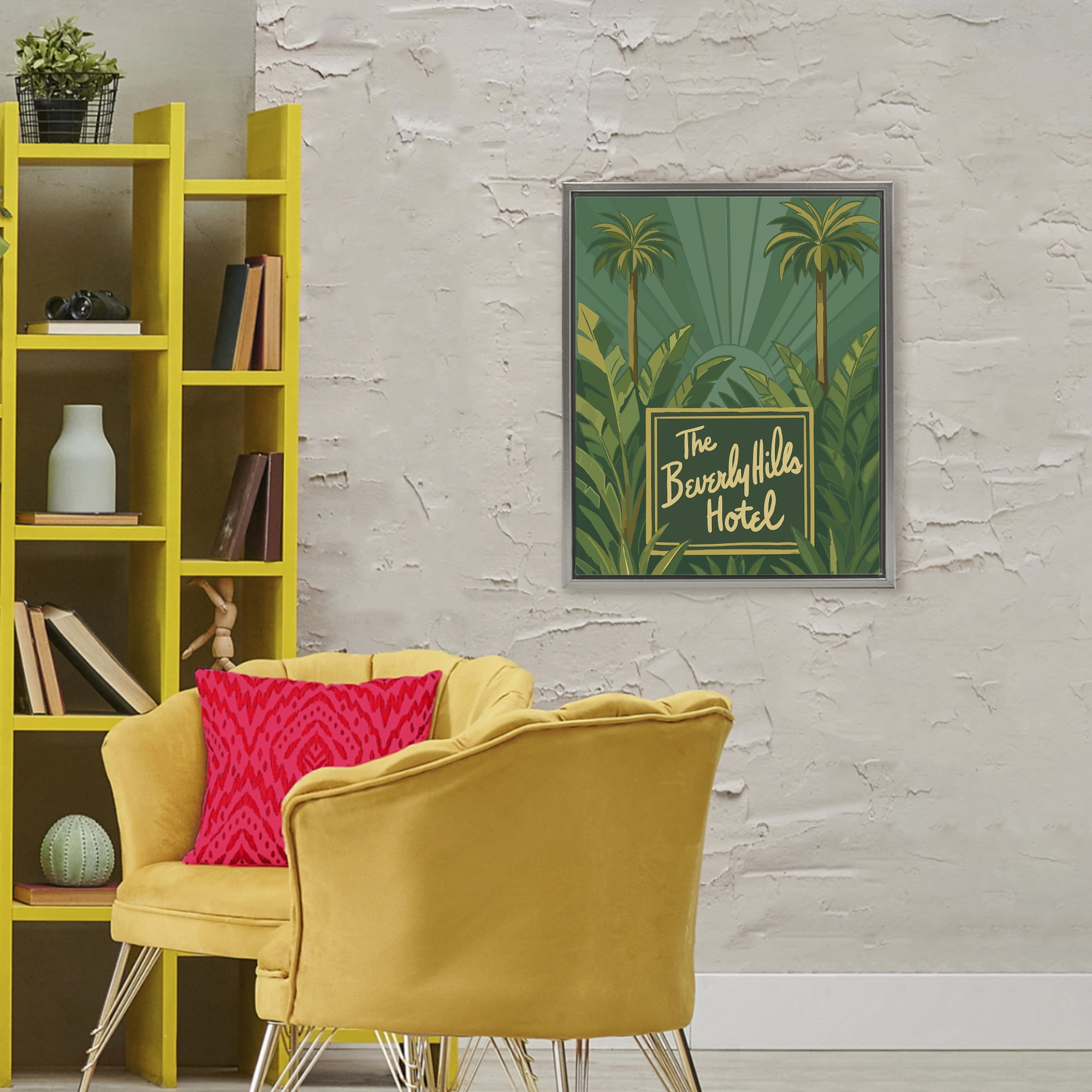 Stupell Industries Retro Beverly Hills Hotel Gray Framed Floater Canvas Wall Art, design by Amelia Noyes