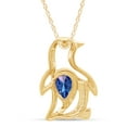 thumbnail image 4 of AFFY Pear Simulated Blue Sapphire & Cubic Zirconia Penguin Pendant Necklace 14K Yellow Gold Over Sterling Silver, 4 of 7