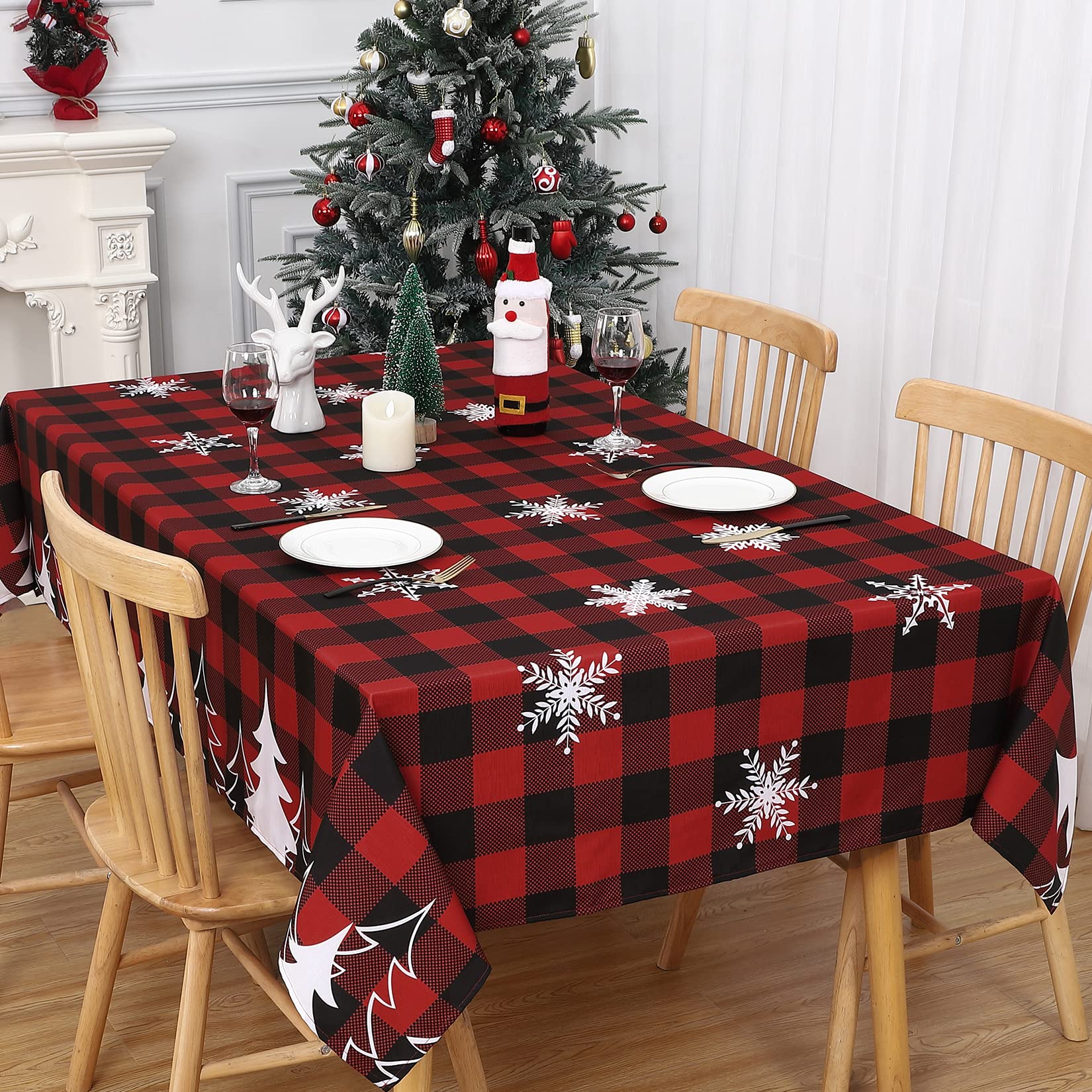 Sakiyrr Christmas Tablecloth Rectangular, Buffalo Plaid Holiday Table