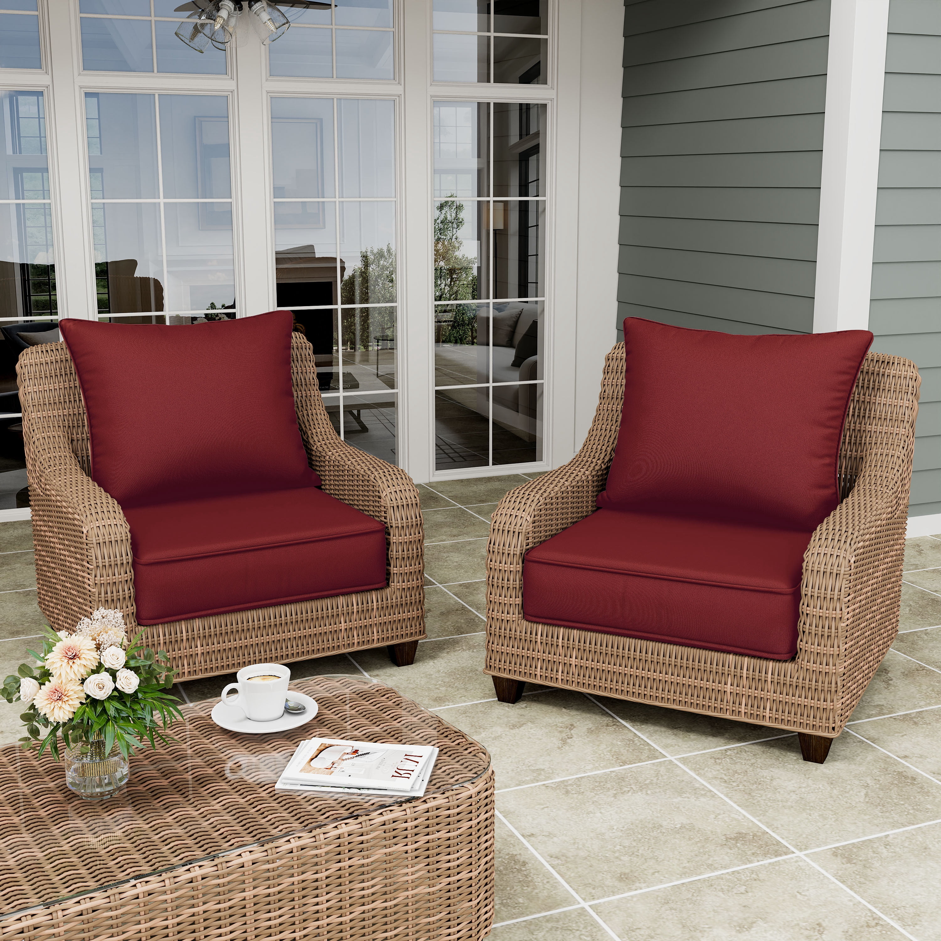 Pakunoda Patio Cushions for Outdoor Furniture 24” X 24” X 5”, Water Resistant Outdoor Deep Seat Cushions, Fade Resistant Replacement Cushions for Outdoor Furniture, Burgundy
