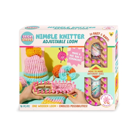 Bright Stripes - Nimble Knitter Adjustable Loom: Make a Hat, Bag & Scrunchie!