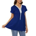 thumbnail image 1 of Pompotops Femmes T-shirt Casual Solide V-Cou Dentelle Patchwork Manches Courtes Pull Tops, 1 of 7