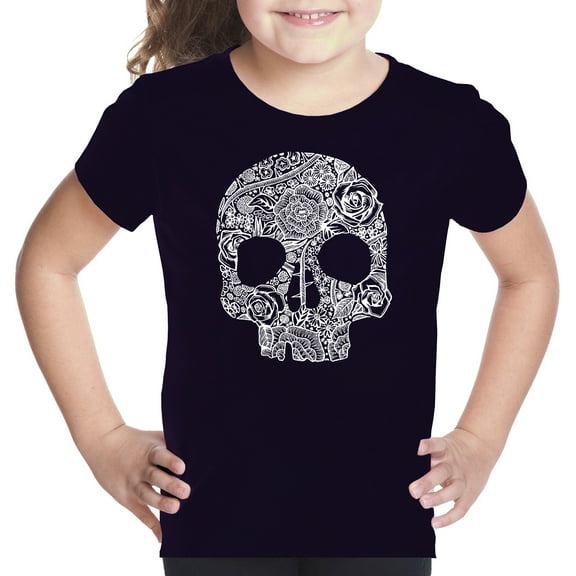 Girl's Word Art T-shirt - Flower Skull