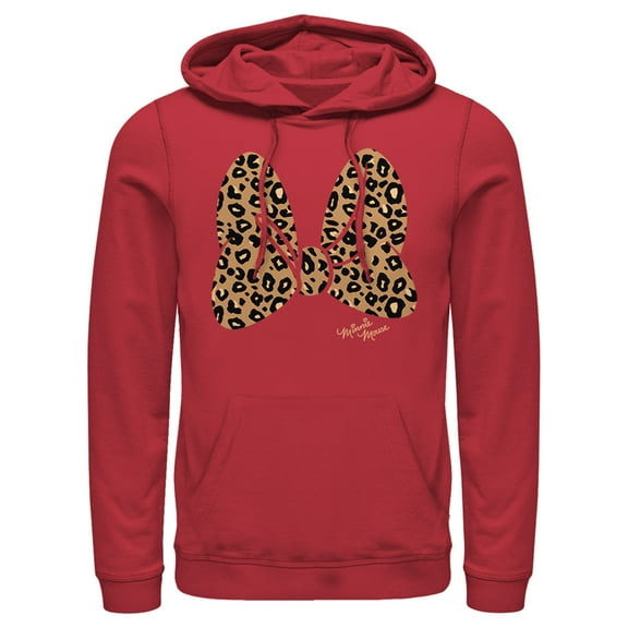 Men's Mickey & Friends Cheetah Print Minnie Mouse Bow Pull Over Hoodie Red 3X Large