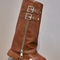 thumbnail image 6 of BOBOGOJP Girls Riding Boots Knee High Side Zipper Mid Calf Shoes Brown for Size 1, 6 of 7
