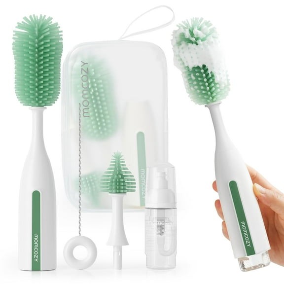 Momcozy Bottle Brush Kit Pro, Innovative Push-Press Design for Deep Cleaning,Bottle Cleaner Brush for Bottle/Breast Pumps/Nipple - Clog-Free Brush & Foam-Generating Design for Better Cleaning, Green