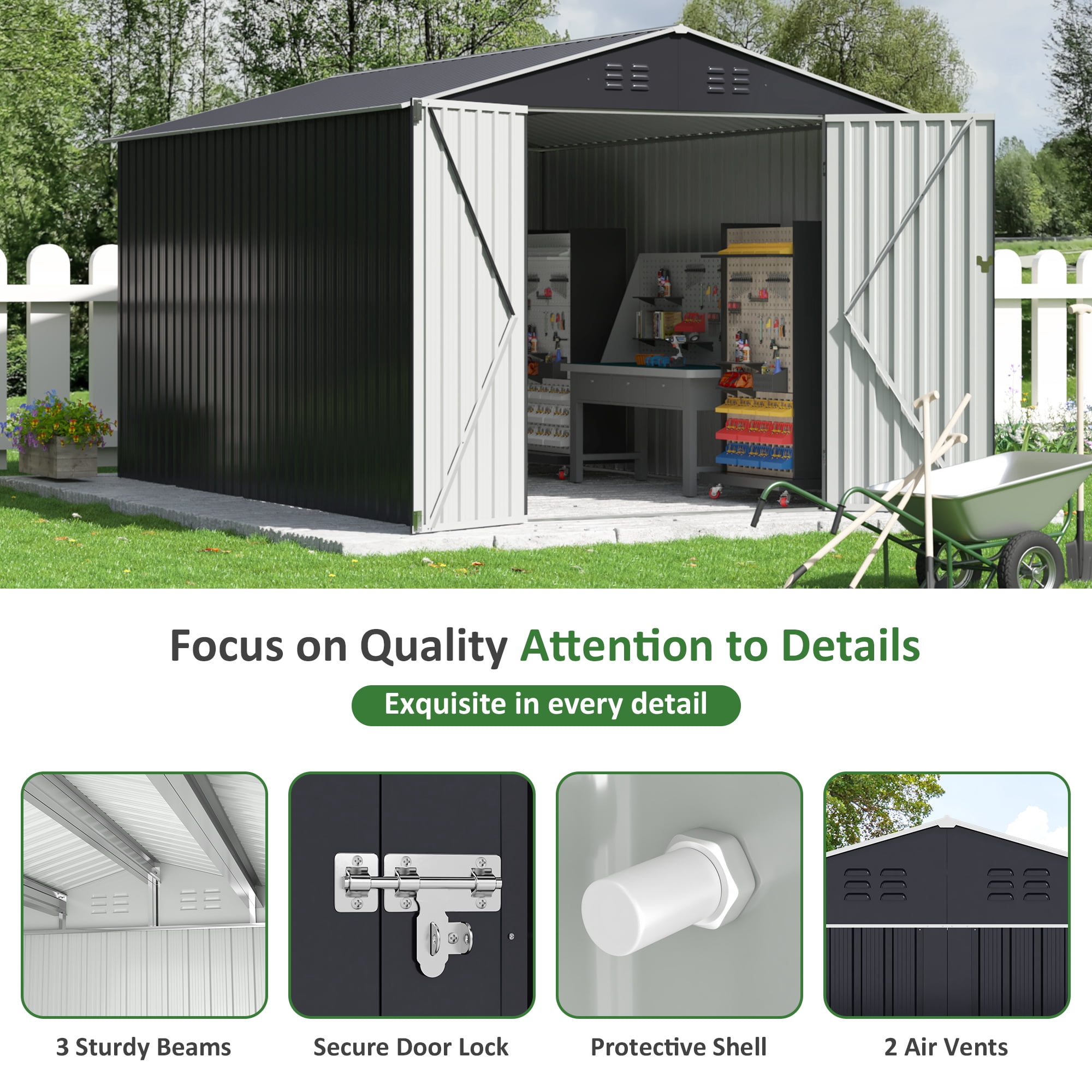 NETAJE 8'x12' Outdoor Storage Shed, Large Metal Shed with Lockable Door & Sloped Roof, Tool Shed with Upgraded Frame for Backyard, Garden, Lawn