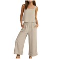 thumbnail image 2 of Mifsaly Linen Sets for Women 2 Piece Summer Set Soild Color Lounge Matching Outfits Sleeveless Tank Tops & High Waist Wide Leg Pants with Pockets S, 2 of 9