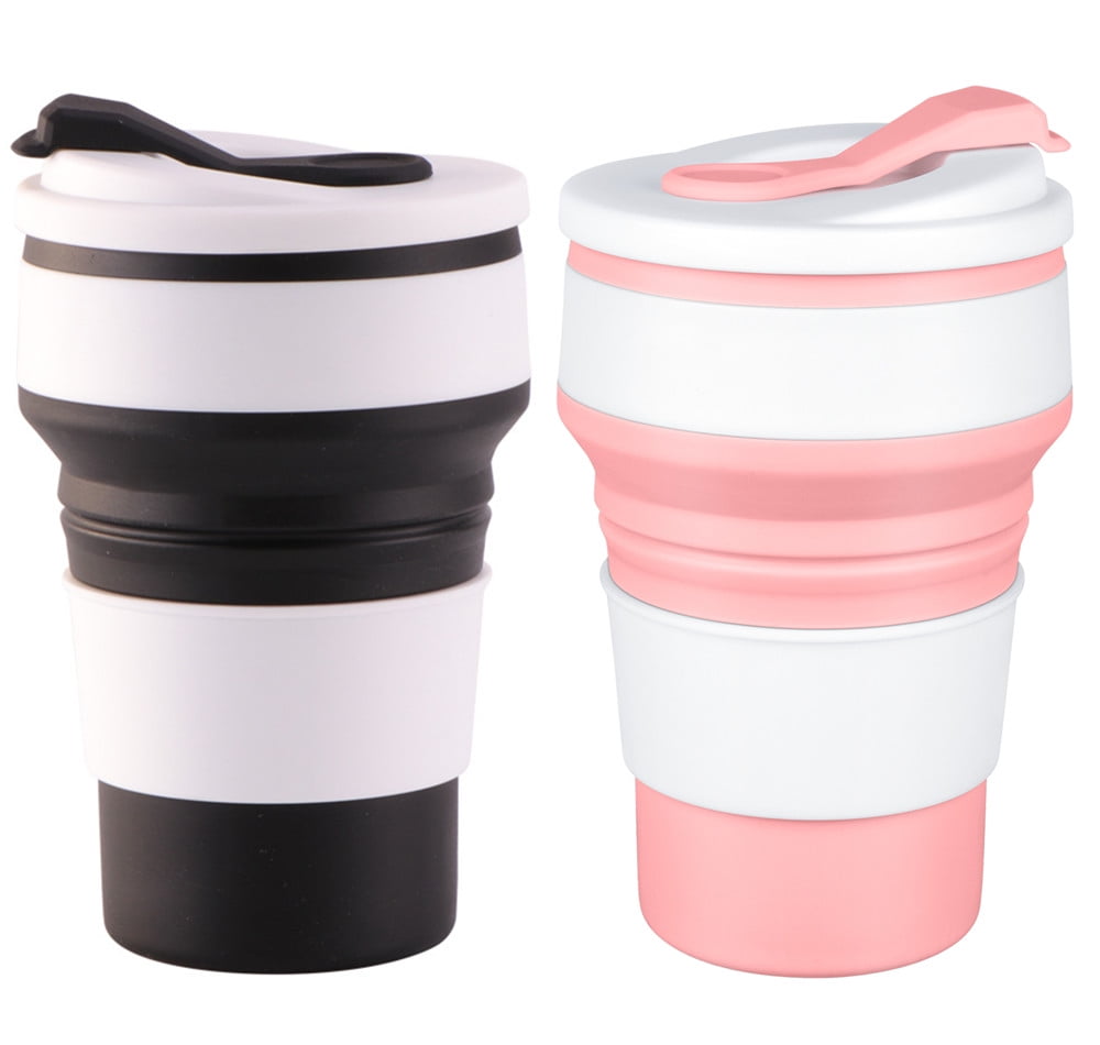 convergentie Boos worden Charles Keasing 2 Pack Collapsible coffee Cup for Travel 12OZ Silicone Foldable Mug with  Lid Durable Reusable Portable Bottle for Camping Pink Black - Walmart.com