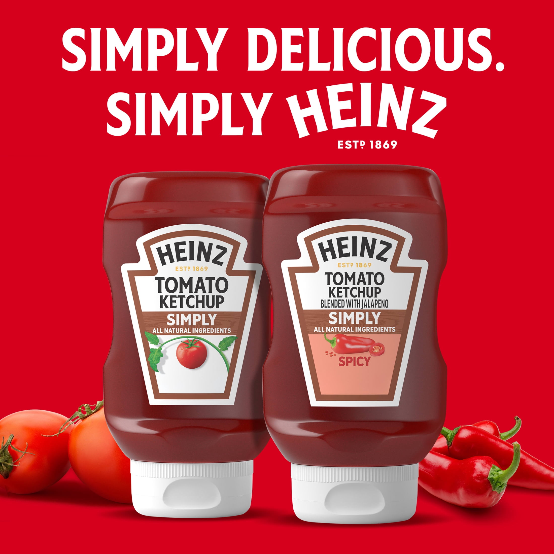 Heinz Spicy Simply Tomato Ketchup Blended with Jalapeno With All Natural Ingredients Inverted Squeeze Bottle, 1 Bottle, for Easy Sharing and Easy Serving, No High-Fructose Corn Syrup,13.5 oz
