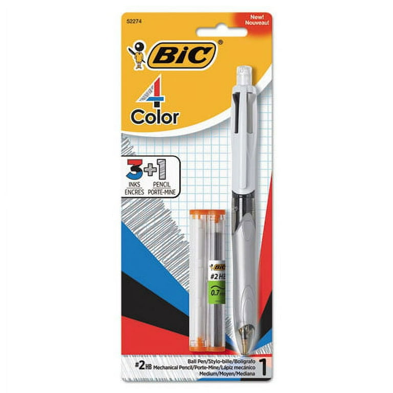 4-Color 3 + 1 Multi-Color Ballpoint Pen/Pencil, Retractable, 1 mm Pen/0.7 mm Pencil, Black/Blue/Red Ink, Gray/White Barrel 4-Color 3 + 1 Multi-Color Ballpoint Pen/Pencil, Retractable, 1 mm Pen/0.7 mm Pencil, Black/Blue/Red Ink, Gray/White Barrel