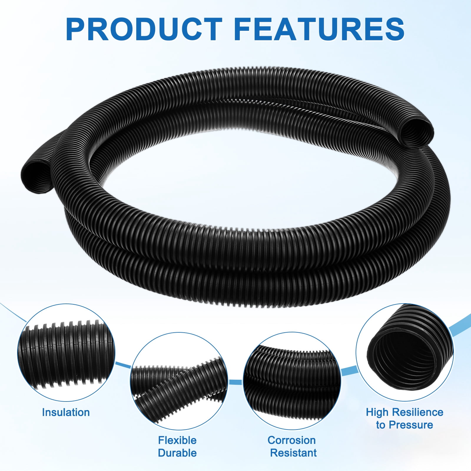 Uxcell 1 1/4" ID Pond Tubing, 10ft Corrugated Flexible Reinforced PP Hose Pipe Pump Tube for Garden Ponds/Waterfall Sump Pump Hose [Black]
