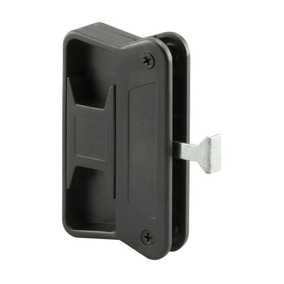 Slide-co Sliding screen door handle and latch, Black plastic, sliding steel latch