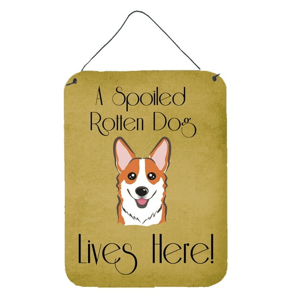 Red Corgi Spoiled Dog Lives Here Wall or Door Hanging Prints