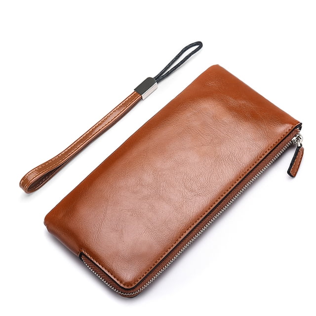 Mens Wristlet Purse Solid Color Thin Phone Wristlet Wallet Long Zipper Wallet