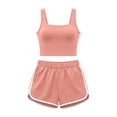 thumbnail image 4 of Athletic Outfit Sets 2 Piece Women Solid Square Neck Tank Side Stripe Drawstring Shorts Pink L, 4 of 6