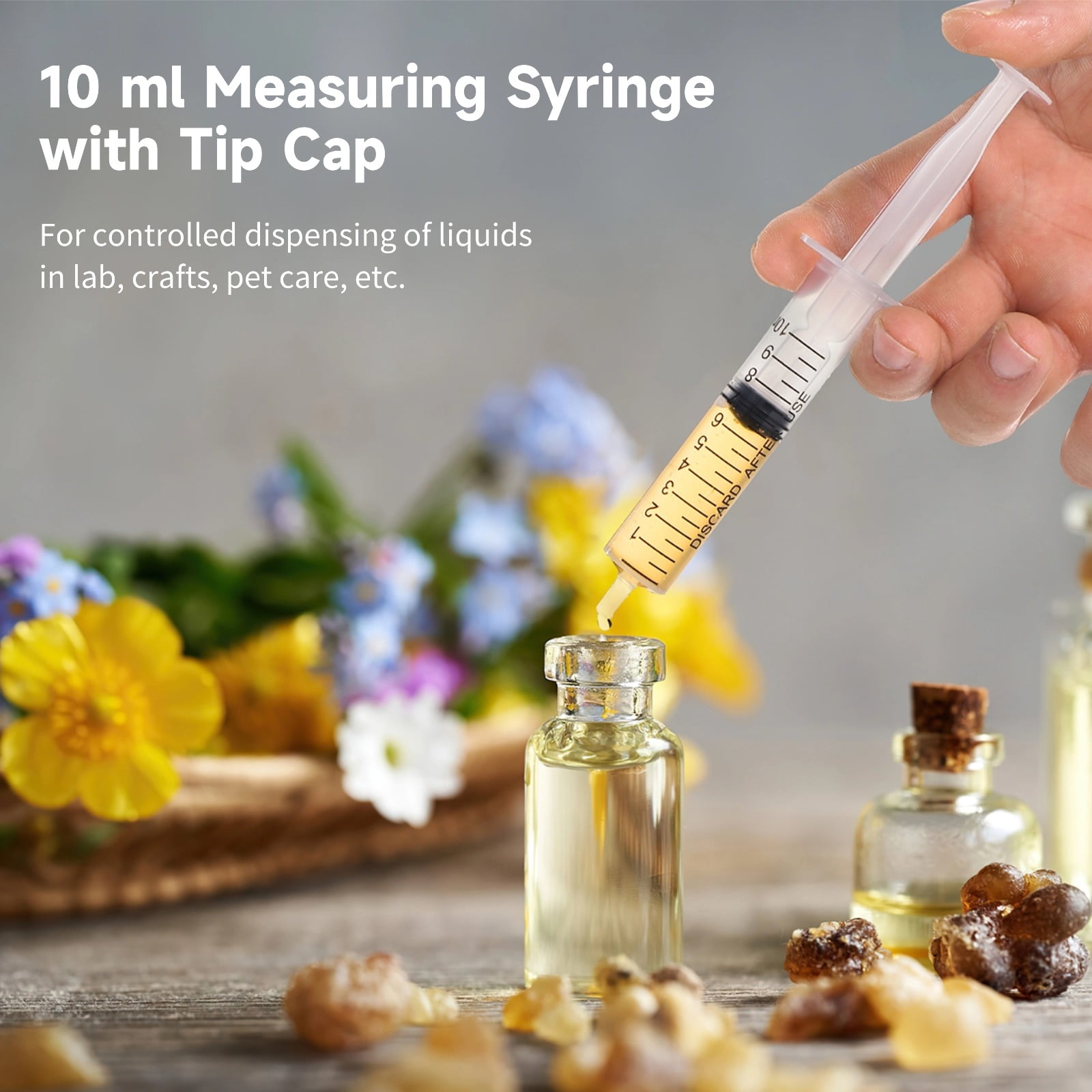 200 PCS Syringe with Tip Cap, 10 ml Plastic Measuring Syringe, Clear Small Syringe for Liquid Dispensing, Pet Feeding, Essential Oil Refilling, Ink Mixing, Lab Measurement, No Needle Included