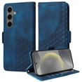 thumbnail image 2 of ELEHOLD For Samsung Galaxy S23 FE Leather Wallet Phone Case, Embossed Diamond Folio Flip Cover, Card Holder Cash Slot, Stand Support, Wrist Strap Lanyard -Blue, 2 of 10