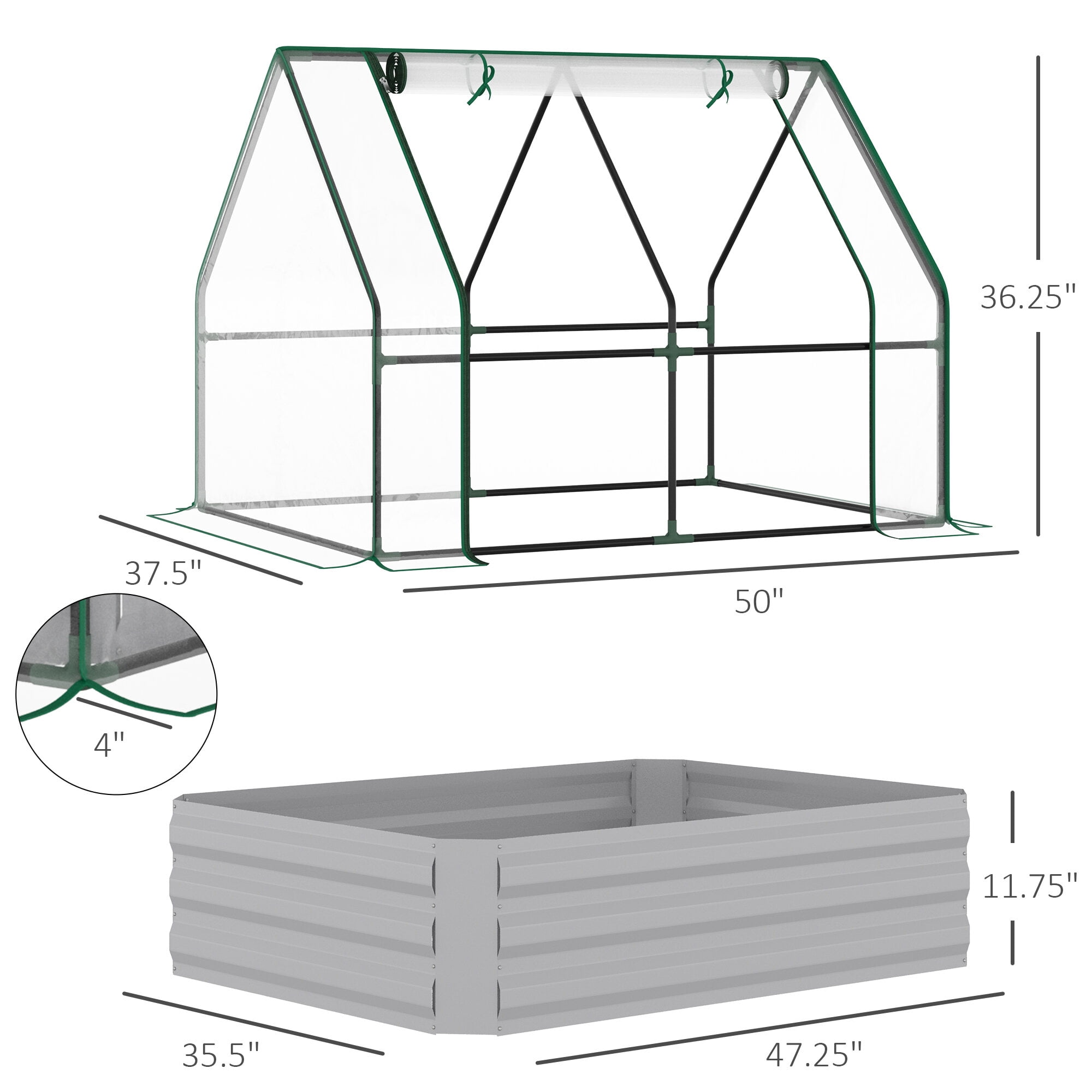 4' x 3' Galvanized Raised Garden Bed with PVC Greenhouse Cover, Outdoor Planter Box for Vegetables