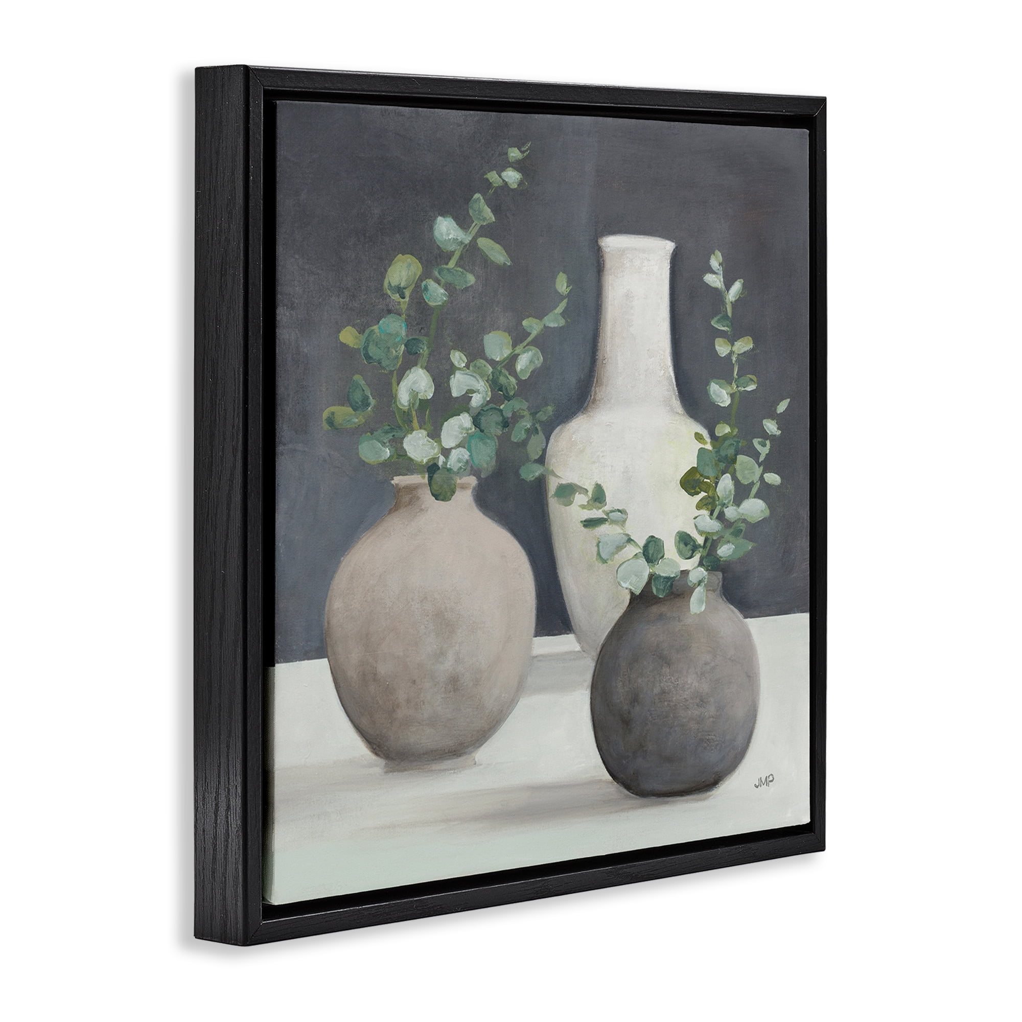 Stupell Industries Fresh Floral Vessels Plants & Flowers Painting Black Floater Framed Canvas Art Print Wall Art, 25 x 25