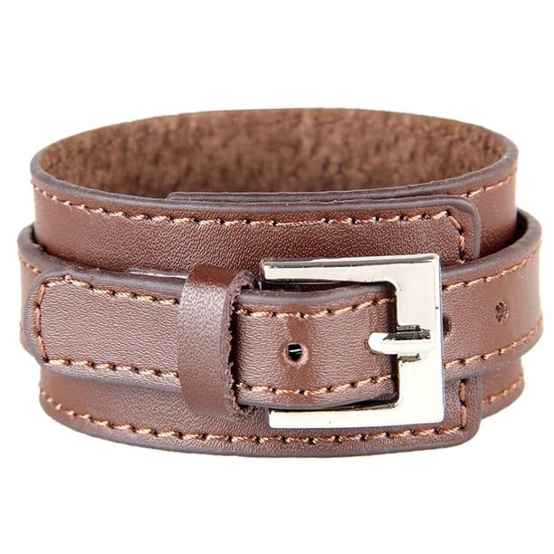 Brazalete de cuero Sunnimix Punk Biker 3 cm Marrón