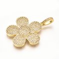 thumbnail image 2 of 5 pc Brass Micro Pave Cubic Zirconia Pendants Flower Clear Golden 28x25x4mm Hole: 3x6mm, 2 of 3