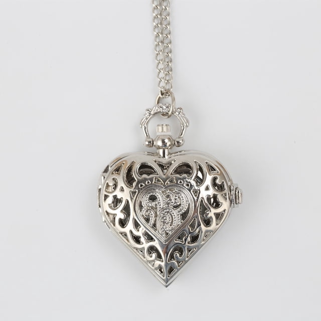 JM 1 reloj de bolsillo para mujer con cadena y colgante estilo medallón de corazón JM
