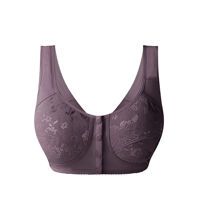 ManxiVoo Plus Size Supportive Tank Top Bra Front Closure Full Coverage Non Padded Comfort Underwire Free Design XXL Size Purple