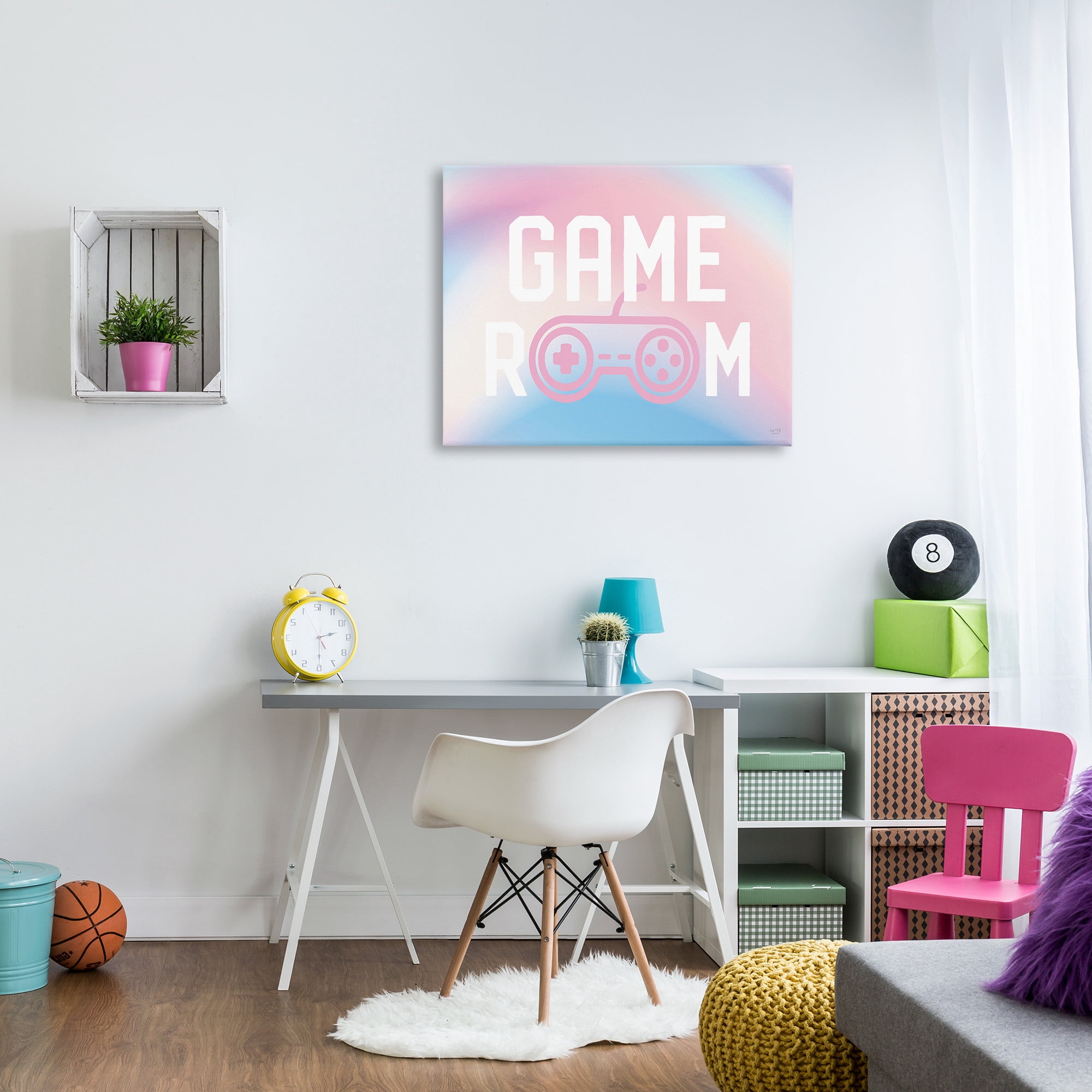 Stupell Industries Pastel Gamer Room Sign Typography Painting Gallery Wrapped Canvas Art Print Wall Art, 40 x 30