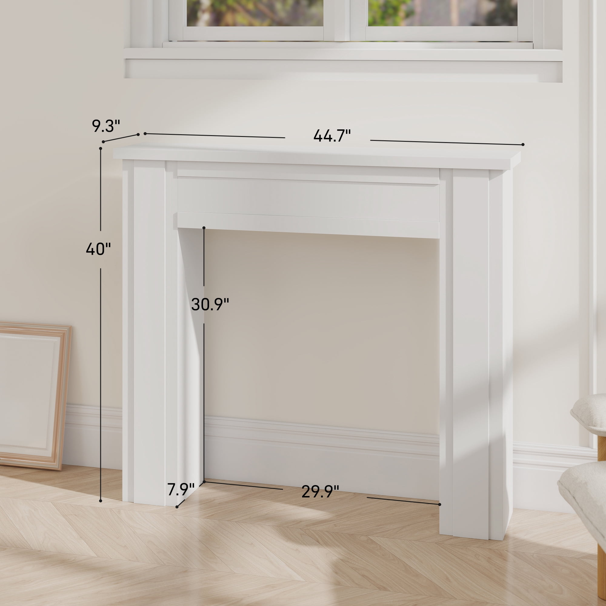 HOMCOM Modern Fireplace Mantel, Freestanding Fireplace Surround for Electric Fireplaces with Leg, 44.7" W x 40" H, White