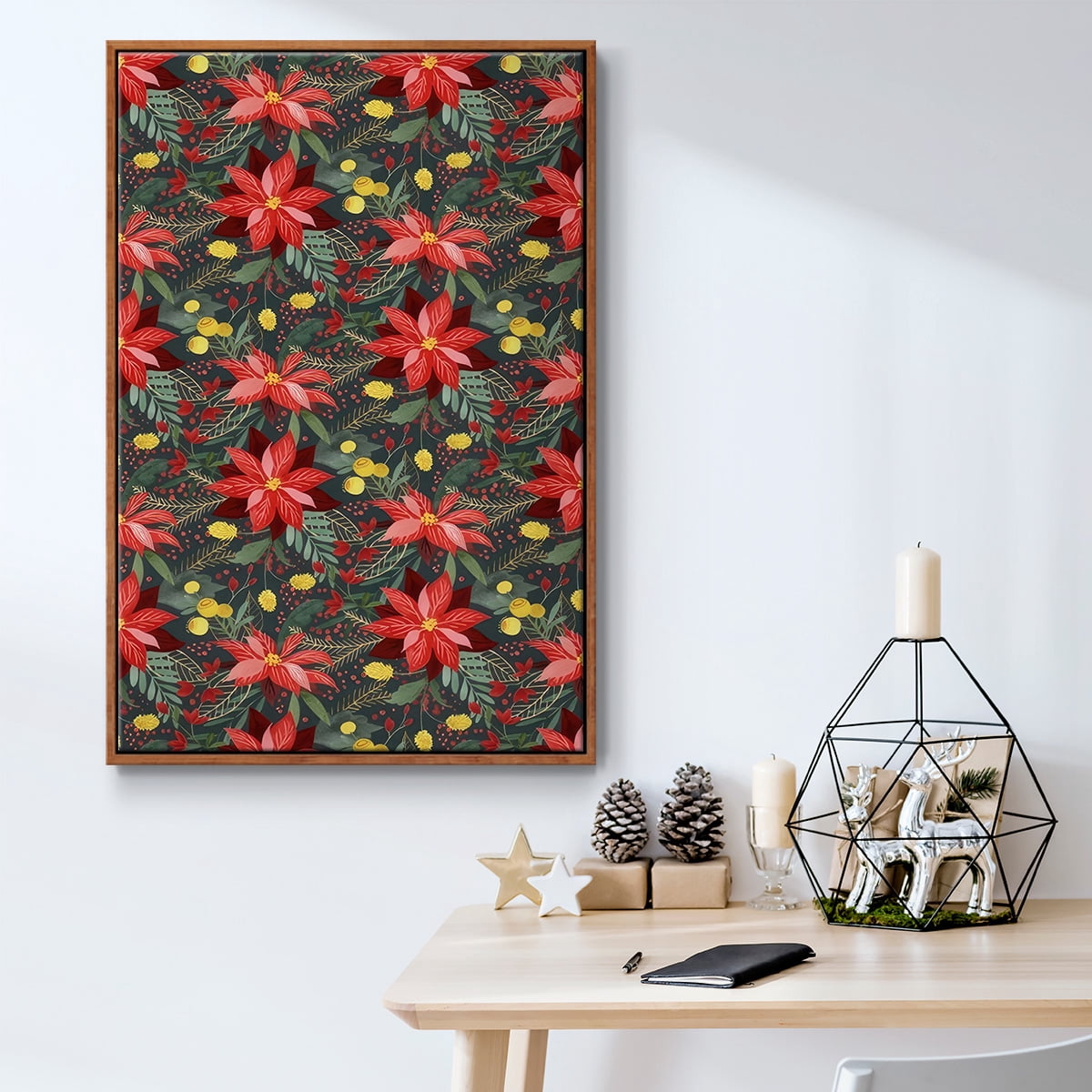 Bright Christmas Night Collection E - Framed Gallery Wrapped Holiday Canvas - 25 x 37 - Rosewood Frame