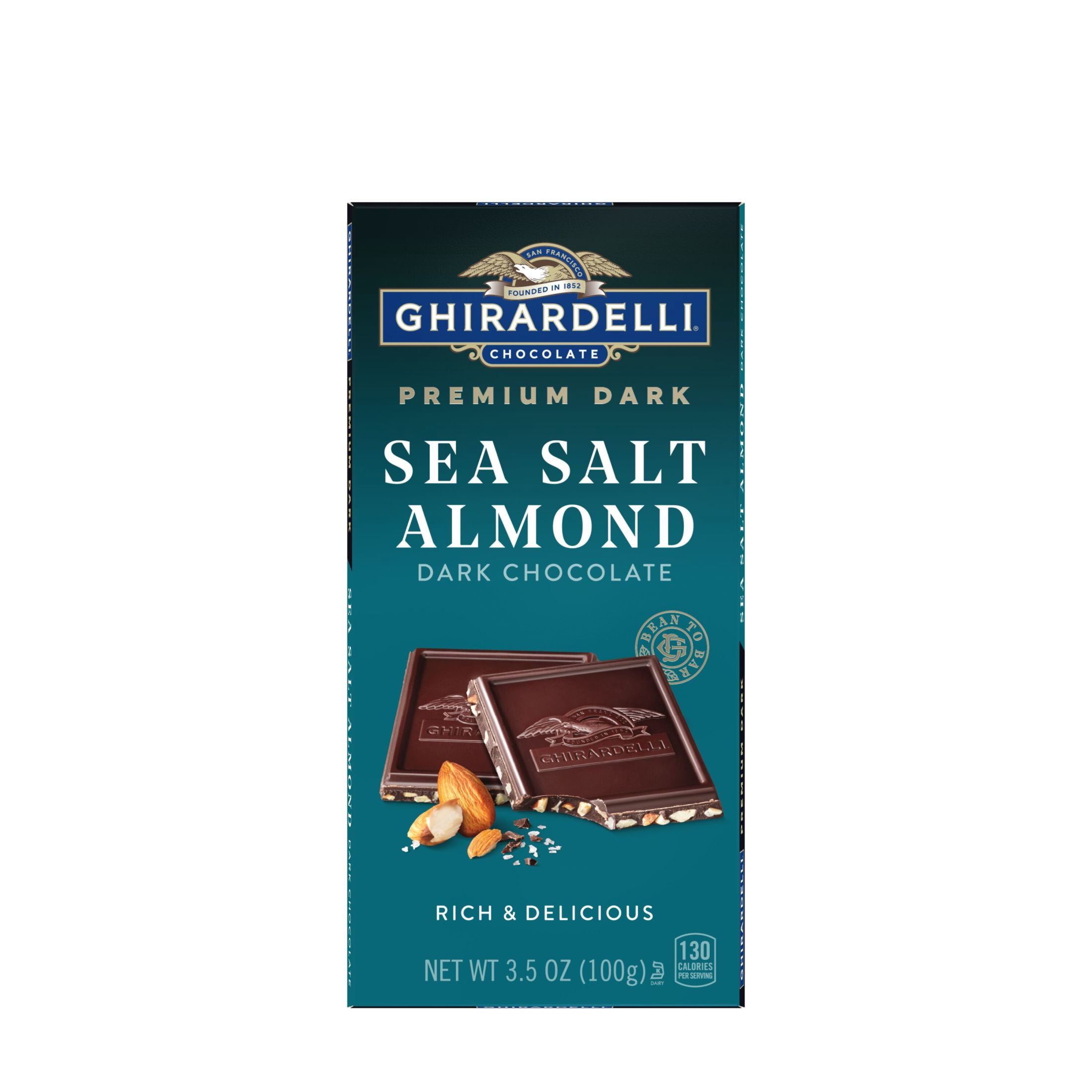 GHIRARDELLI PREMIUM DARK Sea Salt Almond Dark Chocolate Candy Bar, 3.5 oz Bar