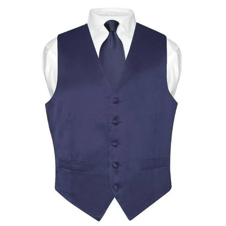 Biagio Men's SILK Dress Vest & NeckTie Solid NAVY BLUE Color Neck Tie Set