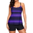 thumbnail image 1 of Women's Purple Strappy Hollow-out Back Tankini, 1 of 5