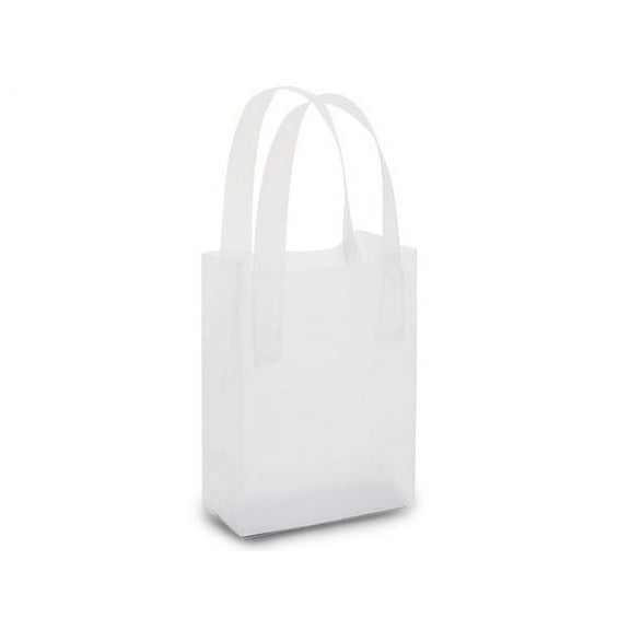 Pack Of 250, Jewel Size 4 x 2 x 5" Solid Clear Frosted Plastic 3 Mil Shopping Bags W/6 Mil Handle