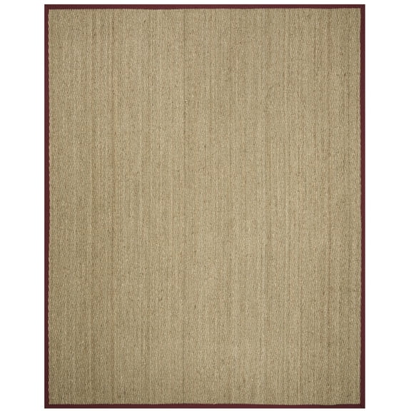SAFAVIEH Natural Fiber Maisy Solid Area Rug, Natural/Burgundy Red, 9' x 12'