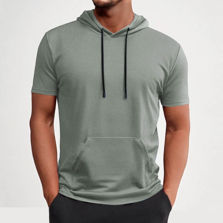 fatyb Mens Short Sleeve Hoodies with Pocket Drawstring Muscle