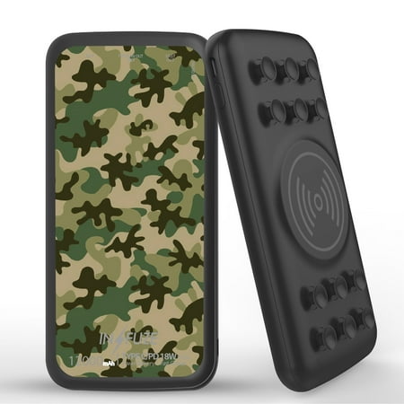 

INFUZE Qi Wireless Portable Charger for Samsung Galaxy A52 5G External Battery (12000 mAh 18W Power Delivery USB-C/USB-A 3.0 Ports Suction Cups) with Touch Tool - Green Camo