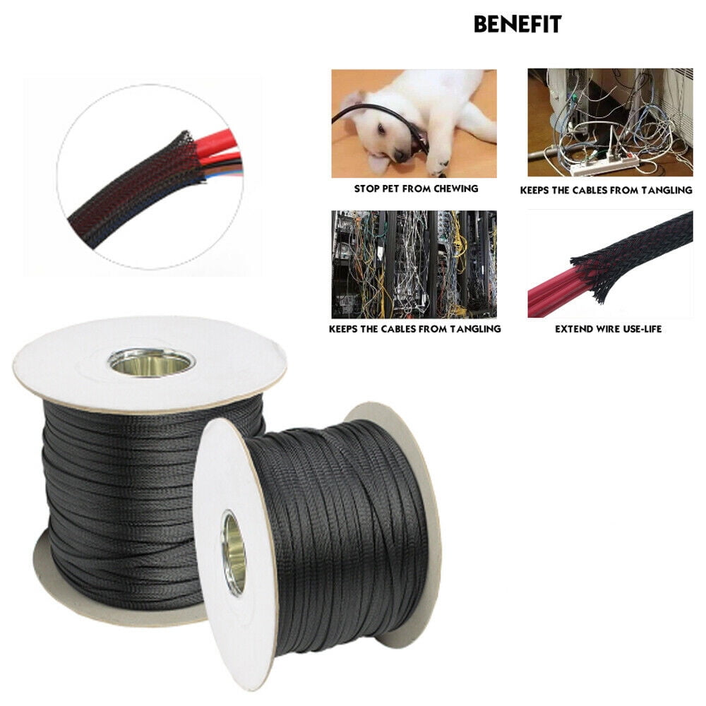 3x 50FT 2" Expandable Braided Cable Sleeve Wrap Wire Harnessing Sheathing Black 