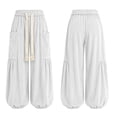 thumbnail image 6 of Women's Boho Corduroy Balloon Harem Pants Corduroy Pants Women Slouchy Straight Leg Trousers with Pockets Casual Wear Fall Fashion Drawstring Pants White XL, 6 of 6
