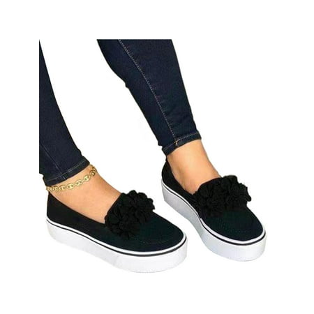 

Tenmix Women Flats Comfort Casual Shoe On Sneakers Platform Loafers Womens Flower Lightweight Black 5