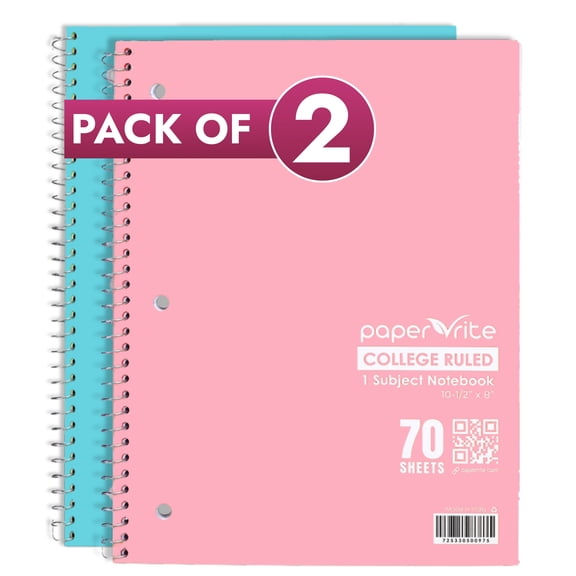 Paper Rite 1 Subject College Ruled Notebook 10.5 x 8.18 Pastel Blue & Red Pack of 2