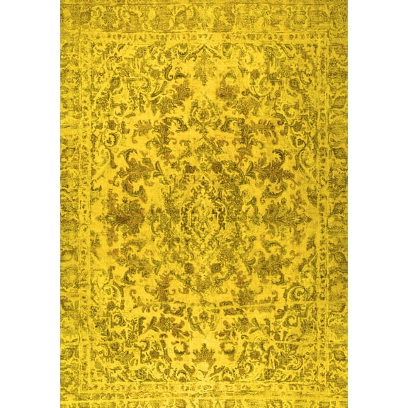 Ahgly Company Machine Washable Indoor Rectangle Persian Yellow Traditional Area Rugs, 5' x 7'