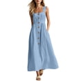 thumbnail image 3 of Summer Dresses for Women Casual Square Neck Sleeveless Smocked Maxi Sundress Party Wedding Guest Cotton Linen Dress,Sizes S-3XL, 3 of 9