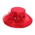 thumbnail image 2 of Church Derby Hat Floral Wide Brim Decorative Sun Hats for Women Wedding Banquet Tea Gathering Elegant Hat Red One Size, 2 of 5