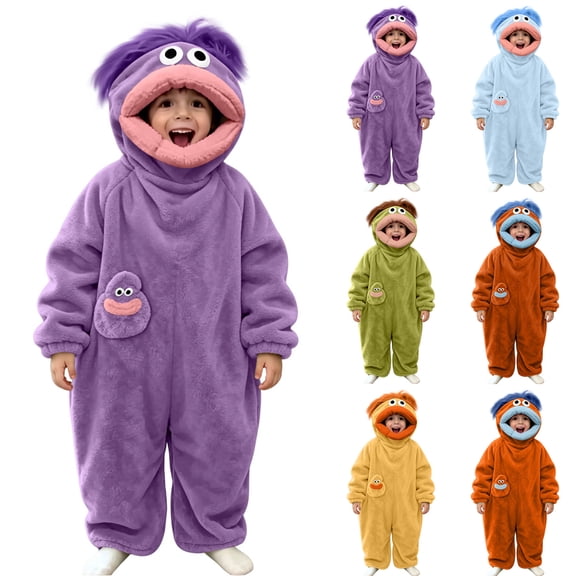 Big Mouth Monster Onesie Pajamas with Shoes, Novelty Big Mouth Monster Plush Onesie, Loose Fit Plush Pajama for Home Lounging & Themed Cosplay, 140