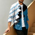 thumbnail image 5 of Men's Corduroy Streetwear Color Block Button Down Shirt, Geometric Print Long Sleeve Lapel Casual Top, Loose Fit Fall Daily Clothes with Chest Pocket Blue S, 5 of 6