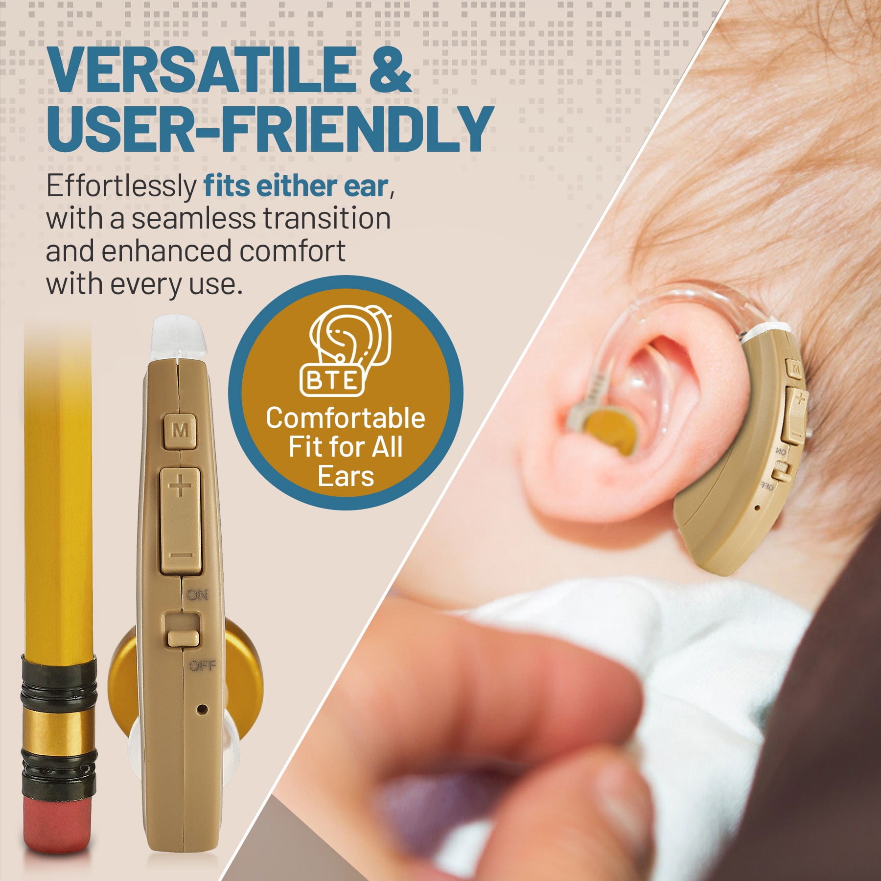 MEDca Small Discreet Digital Hearing Amplifier, Beige, 1 Pack